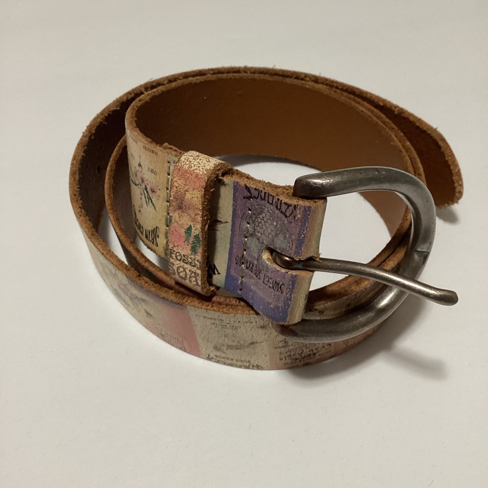 VTG Fossil Belt Genuine Leather Brass Buckle - Picture 3 of 5